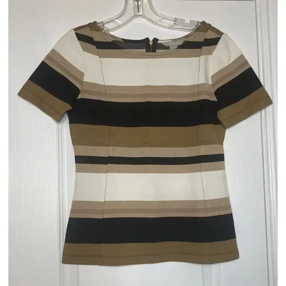 Banana Republic Women's Career 1/4 Zip Back Striped Knit Top Size‎ 2 Pre-Owned